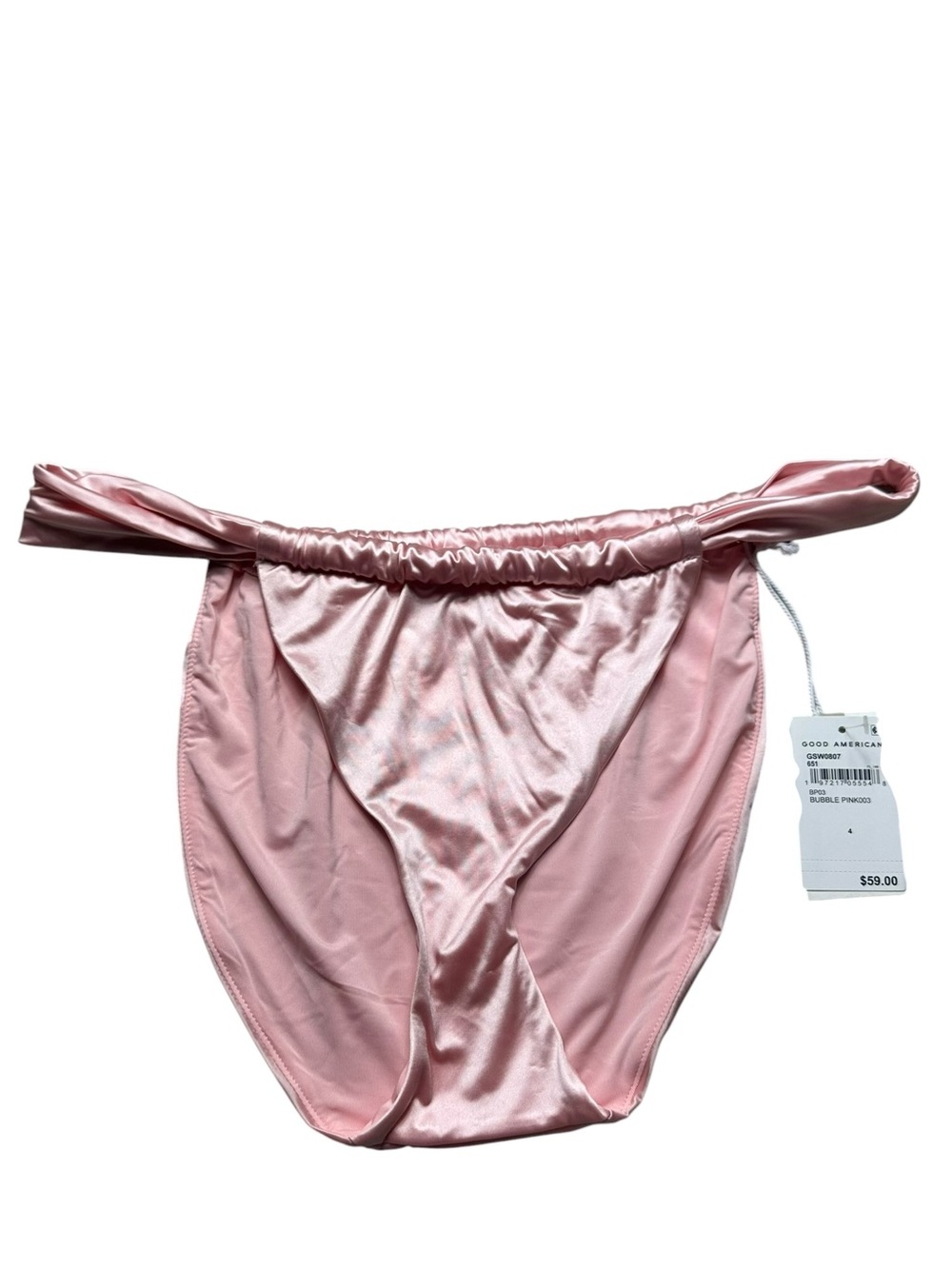 GOOD AMERICAN: NWT Bubble Pink Satin‎ Side Tie Bikini Bali Bottom - Size 4/XL